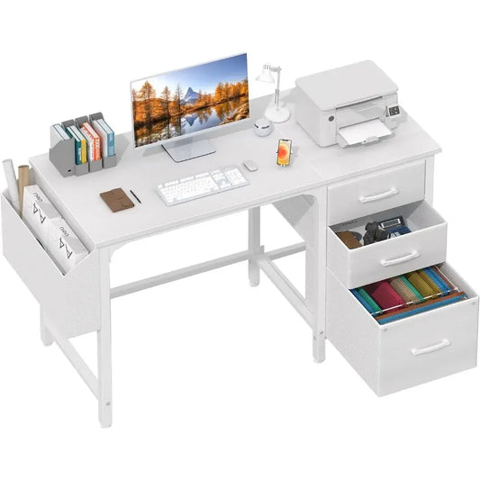 Computer Desk with File Drawers Cabinet,47 Inch Home Office Desks with Fabric Filing Cabinet for Small Space, ModernTable Desks